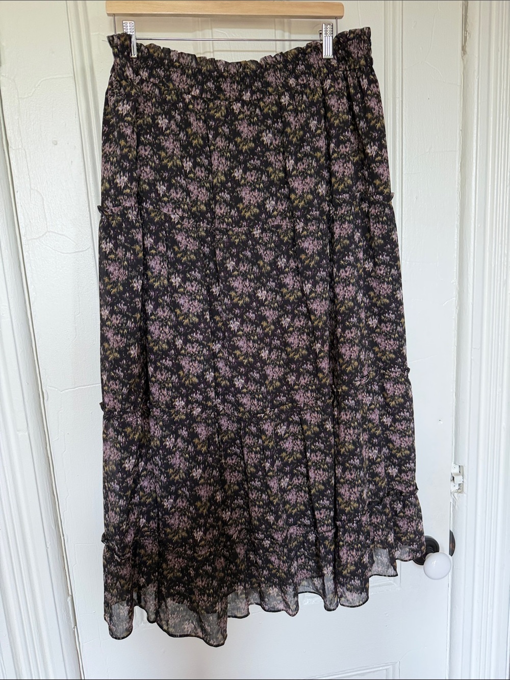 Madewell Black Floral Tiered Midi Skirt with Purple Accents - Picture 5 of 5